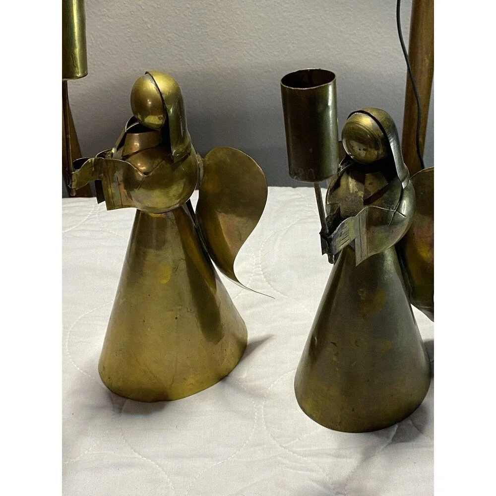 Brass Angel Candle Holders Jaipur? India Brutalist Style - 2 Qty. Heavy Brass